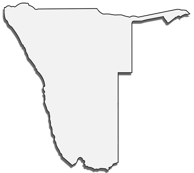 Mapa de Namibia con los 7 puntos de las regiones numerados